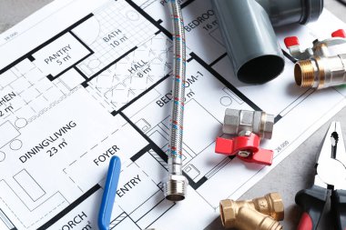 Ev planı, portre profesyonel tesisatçı 's malzemeleri