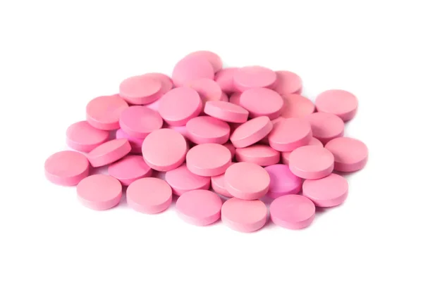 Pile Pink Pills White Background — Stock Photo, Image