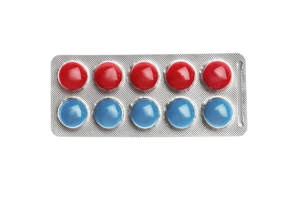 Pills Blister Pack White Background Top View — Stock Photo, Image