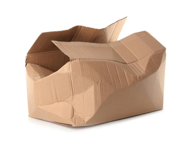 Caja Cartón Marrón Arrugado Sobre Fondo Blanco Material Reciclable — Foto de Stock