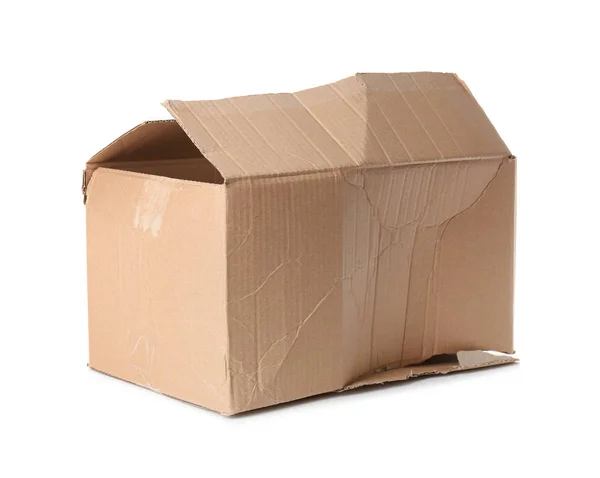 Crumpled Brown Cardboard Box White Background Recyclable Material — Stock Photo, Image