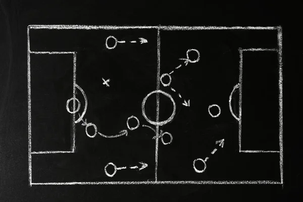 Chalkboard Com Esquema Jogo Futebol Equipe Jogar Estratégia — Fotografia de Stock