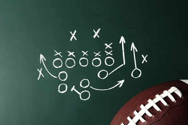 Chalkboard Com Esquema Jogo Futebol Bola Rugby Vista Superior — Fotografia de Stock