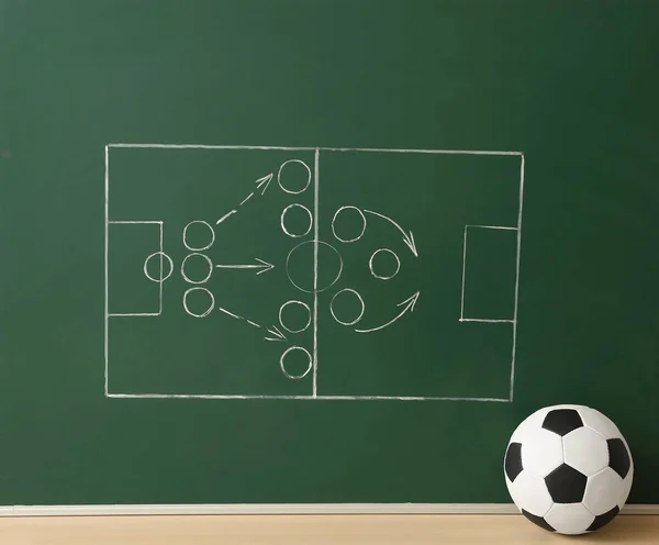 Kara Tahta Masada Futbol Oyun Şemalı Yakınındaki Futbol Topu — Stok fotoğraf
