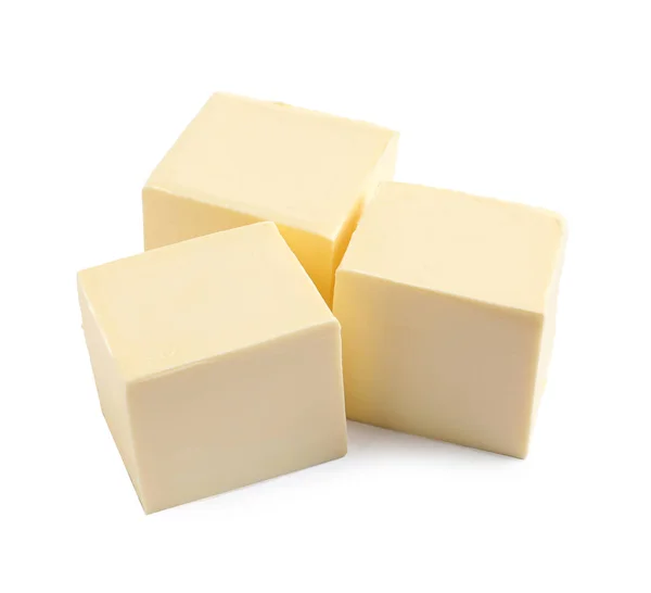 Beyaz Zemin Üzerine Tereyağı Kesmek Süt Ürünleri — Stok fotoğraf