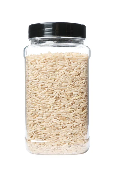 Brown Rice Jar Isolated White Mock Design — Stock Photo, Image