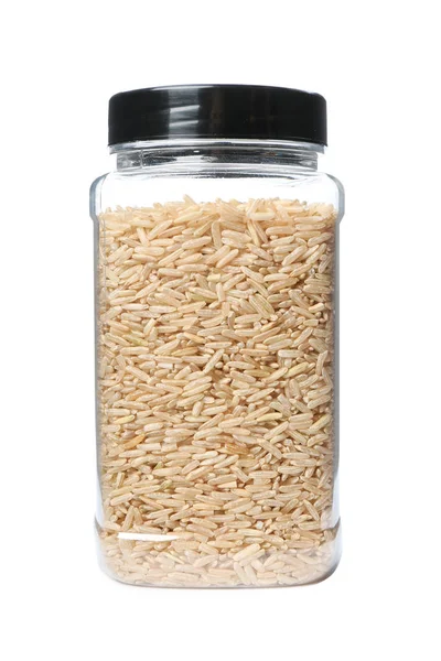 Brown Rice Jar Isolated White Mock Design — Stock Photo, Image