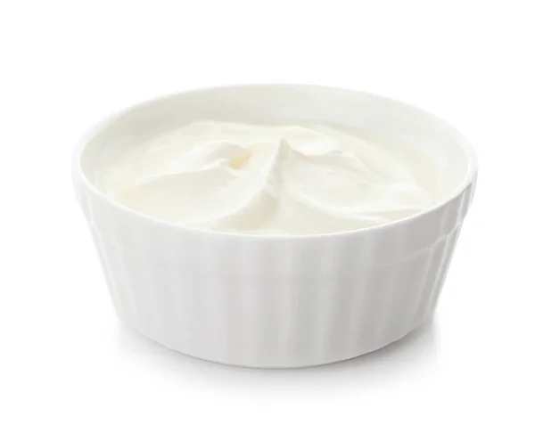 Bol Avec Crème Sure Sur Fond Blanc — Photo