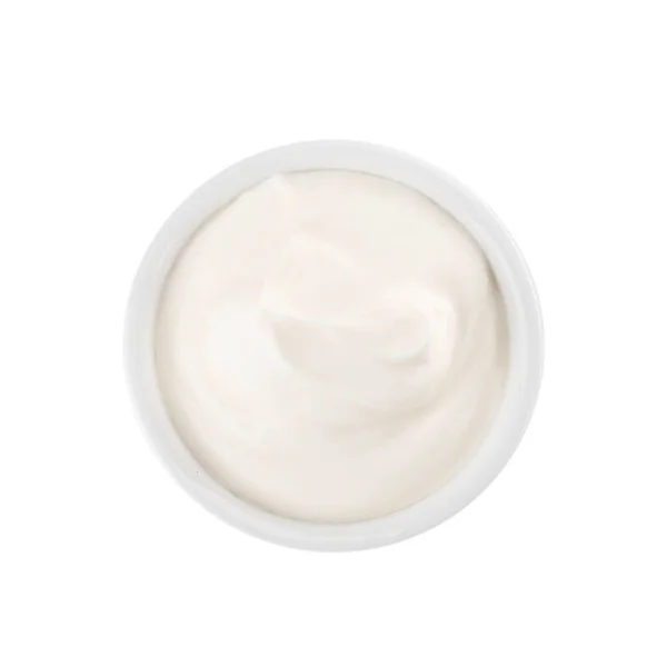 Bowl Sour Cream White Background Top View — Stock Photo, Image
