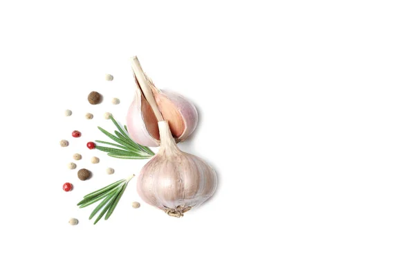 Composition Garlic Onion White Background Top View Space Text — Stock Photo, Image
