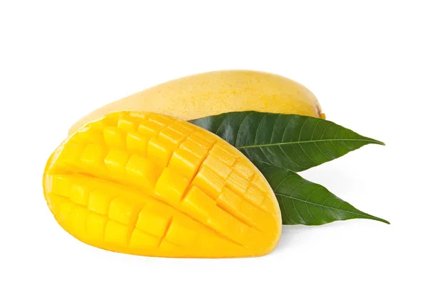 Čerstvé Šťavnaté Mango Listy Izolované Bílém — Stock fotografie