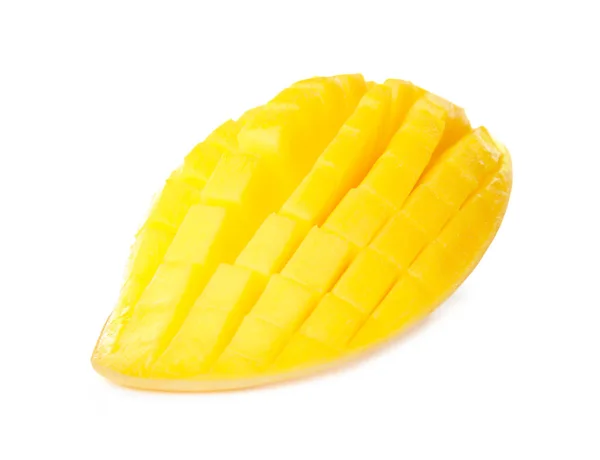 Frische Saftige Mango Hälfte Auf Weißem Hintergrund — Stockfoto