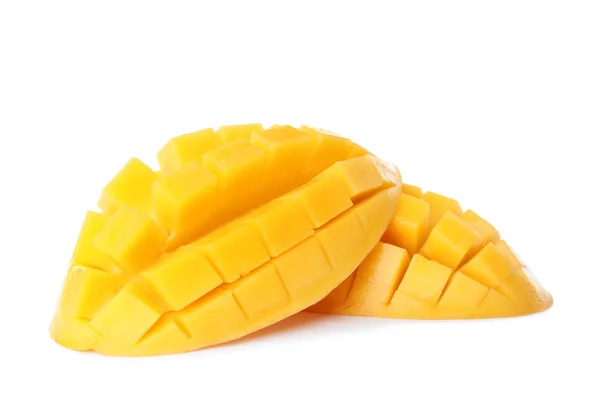 Fresh Juicy Mango Halves White Background — Stock Photo, Image