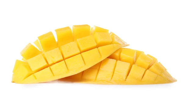 Fresh Juicy Mango Halves White Background — Stock Photo, Image