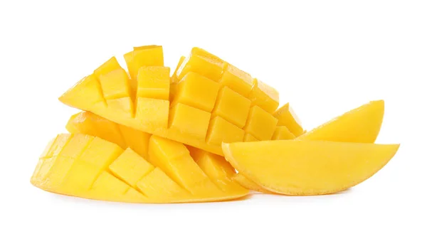 Frische Saftige Mango Auf Weißem Hintergrund Tropische Früchte — Stockfoto