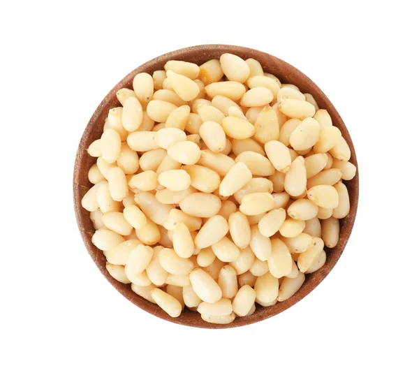 Bowl Pine Nuts White Background Top View — Stock Photo, Image