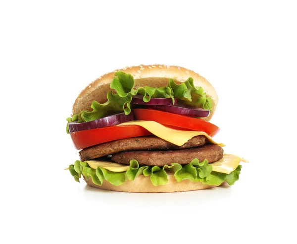 Tasty Homemade Burger Cheese White Background — Stock Photo, Image