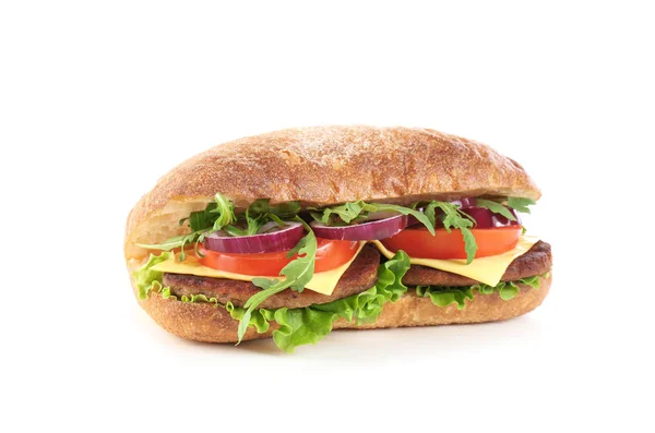 Sandwich Délicieux Fromage Sur Fond Blanc — Photo