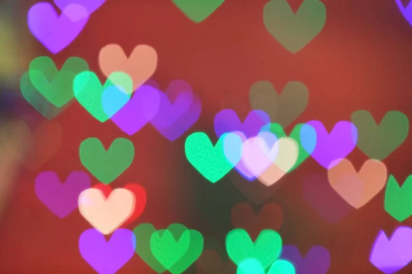 Blurred View Beautiful Heart Shaped Lights Color Background — Stock Photo, Image