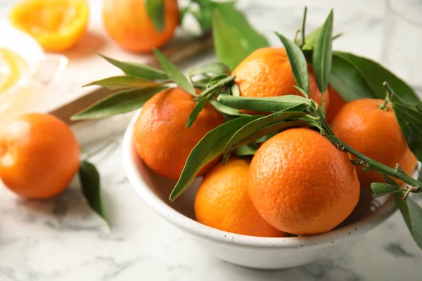 Bowl Ripe Tangerines Table Citrus Fruit — Stock Photo, Image