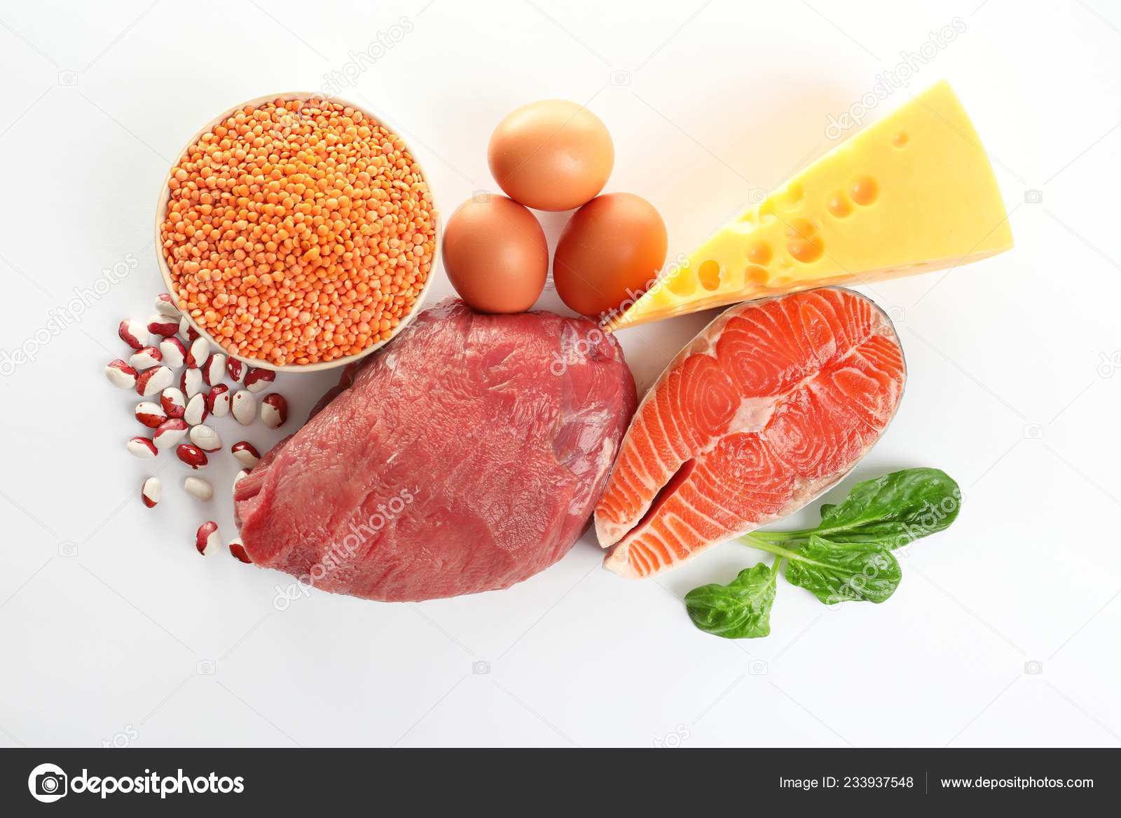 Set Natural Food High Protein White Background Top View Stock Photo by ©NewAfrica 233937548