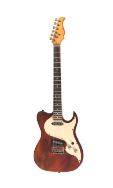 Elektro gitar beyaz arka planda, üstten görünüm