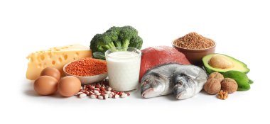 Doğal gıda protein yüksek, beyaz arka plan üzerinde ayarla