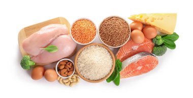 Doğal gıda protein yüksek, beyaz arka plan üzerinde en iyi görünümü ayarla