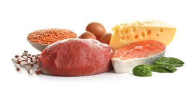 Doğal gıda protein yüksek, beyaz arka plan üzerinde ayarla
