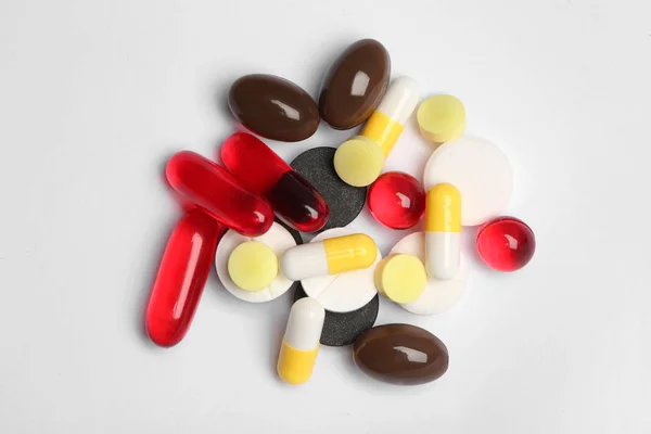 Pillole Diverse Sfondo Bianco Vista Dall Alto — Foto Stock
