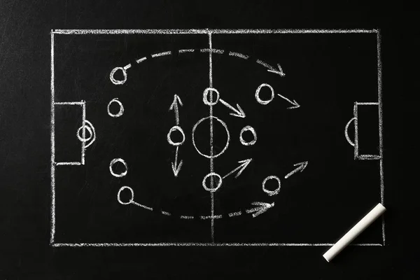 Chalkboard Com Esquema Jogo Futebol Vista Superior — Fotografia de Stock