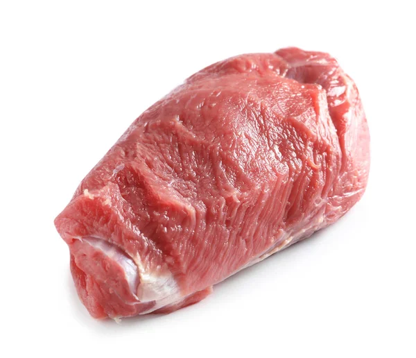 Stuk Van Ruwe Rundvlees Een Witte Achtergrond Natuurvoeding Die Hoog — Stockfoto
