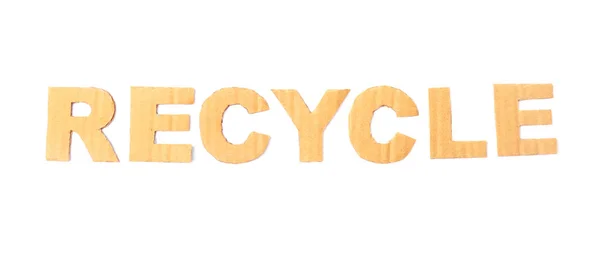 Слово Recycle Картону Букви Білому Тлі — стокове фото