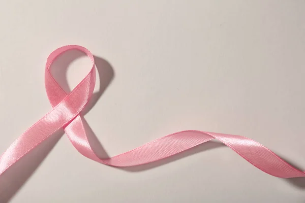 Nastro Rosa Spazio Testo Sfondo Grigio Concetto Sensibilizzazione Sul Cancro — Foto Stock