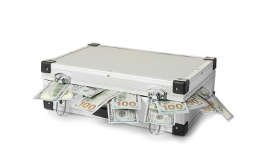 Sert beyaz arka plan üzerinde para dolu