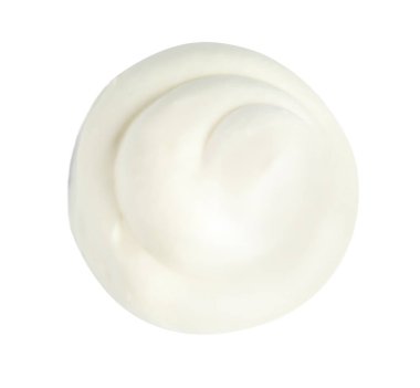 Beyaz arka planda, üstten görünüm lezzetli ekşi krema. Süt ürünleri