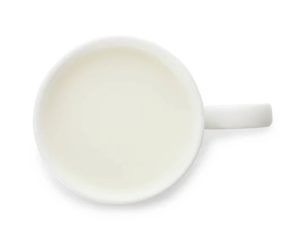Tasse Frische Milch Isoliert Auf Weiß Draufsicht — Stockfoto