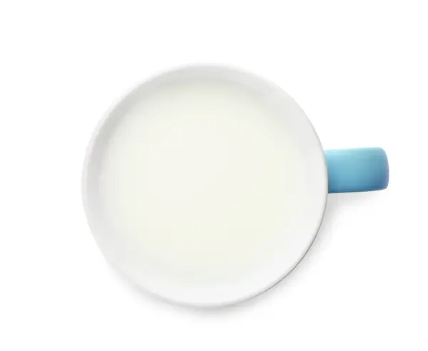 Pohár Čerstvého Mléka Izolované Bílém Horní Pohled — Stock fotografie