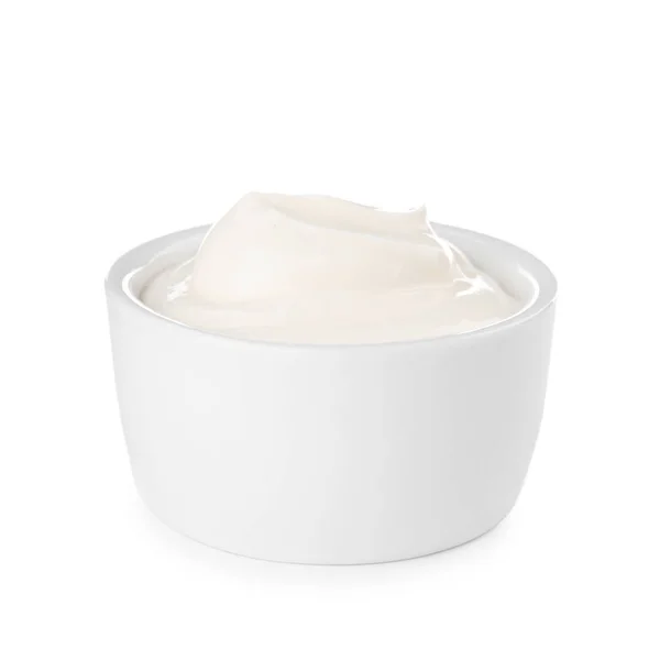 Bol Avec Crème Sure Sur Fond Blanc — Photo
