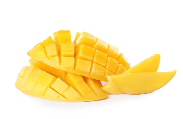 Frische Saftige Mango Auf Weißem Hintergrund Tropische Früchte — Stockfoto