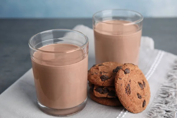 Glasses Tasty Chocolate Milk Table Dairy Drink — Stock Photo, Image