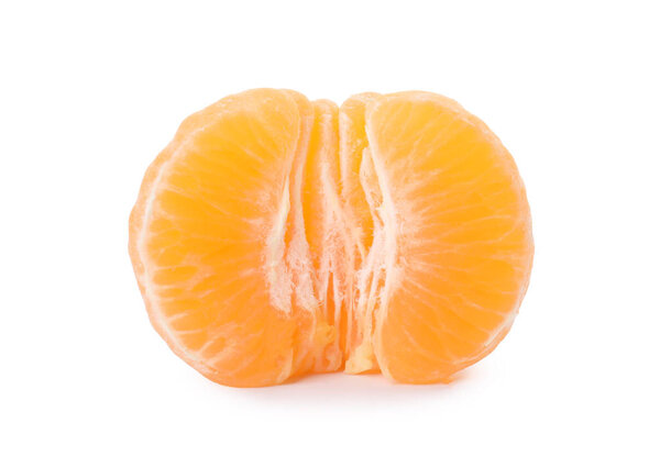 Half of fresh ripe tangerine on white background