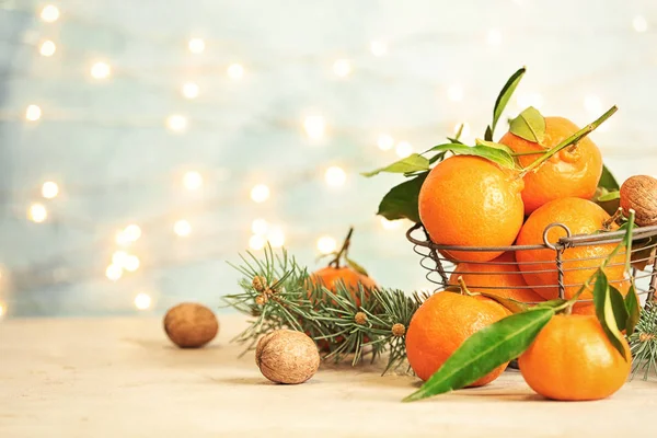 Christmas Composition Ripe Tangerines Table Space Text — Stock Photo, Image