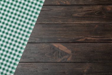 Kumaş peçete ve ahşap arka plan, üstten görünüm üzerinde metin için yer
