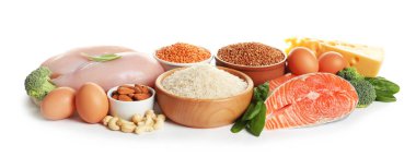Doğal gıda protein yüksek, beyaz arka plan üzerinde ayarla