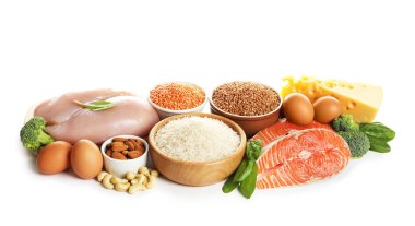 Doğal gıda protein yüksek, beyaz arka plan üzerinde ayarla