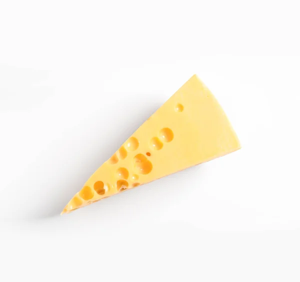 一片奶酪在白色背景 顶视图 蛋白质含量高的天然食品 — 图库照片