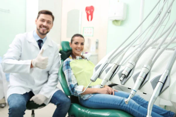 Professional Dentist Equipment Blurred Doctor Patient Background — Stock Photo, Image