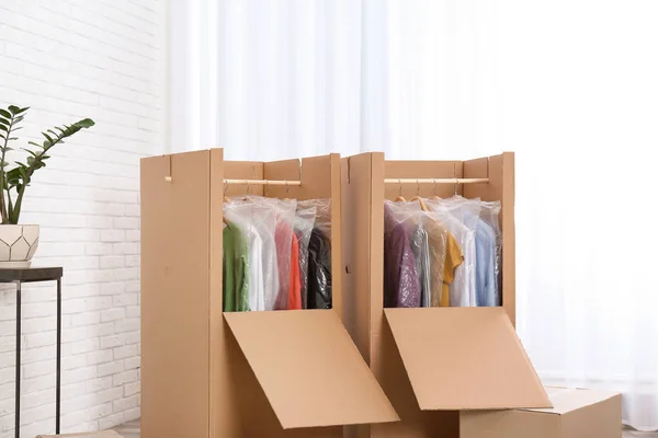 Wardrobe Boxes Clothes Window Indoors — Stock Photo, Image