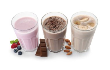 Gözlük farklı protein karışımlarından ve üzerinde beyaz izole malzemeler ile
